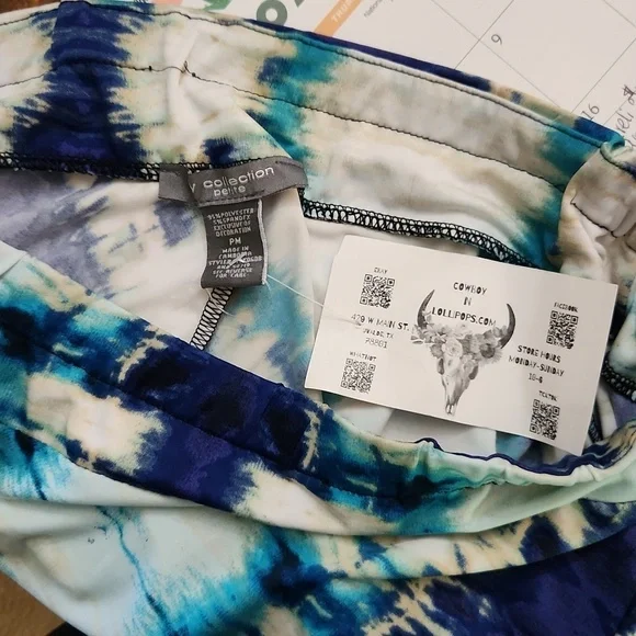 Tye Dye White Blue A-Line Maxi Skirt Beach Vacation Cruise Summer Brunch Medium - Picture 7 of 8